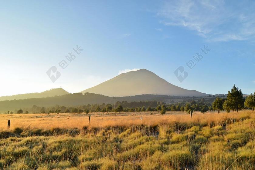 景观 火山 山 山地景观 墨西哥 波波卡特佩特 登山 草