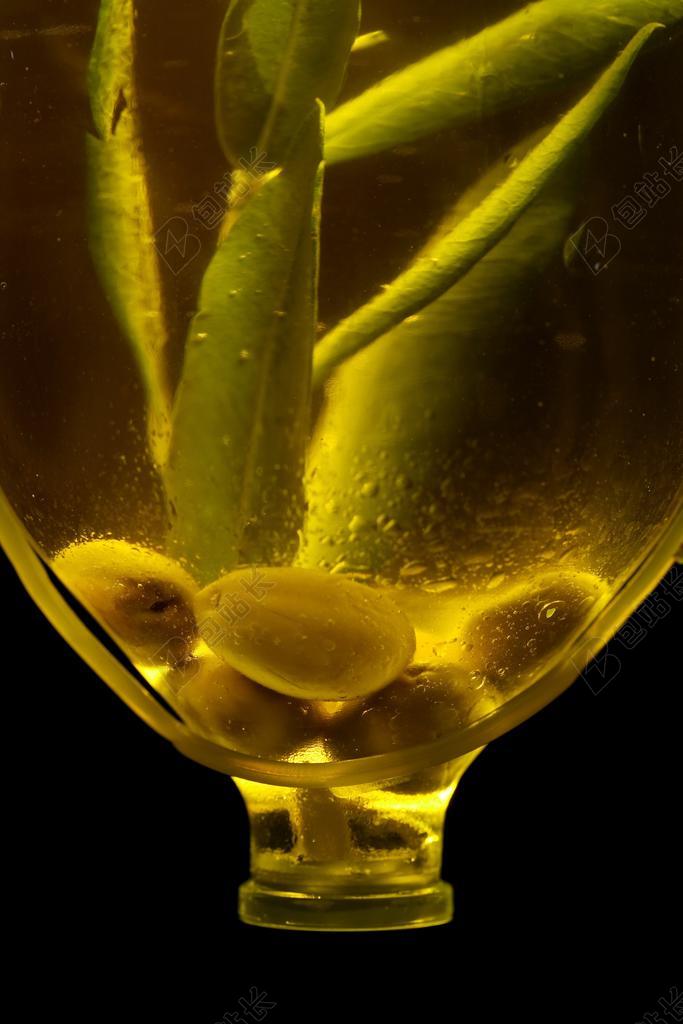 橄榄 瓶子 橄榄油 油 健康 黄色 绿色 叶子 摄影 血清