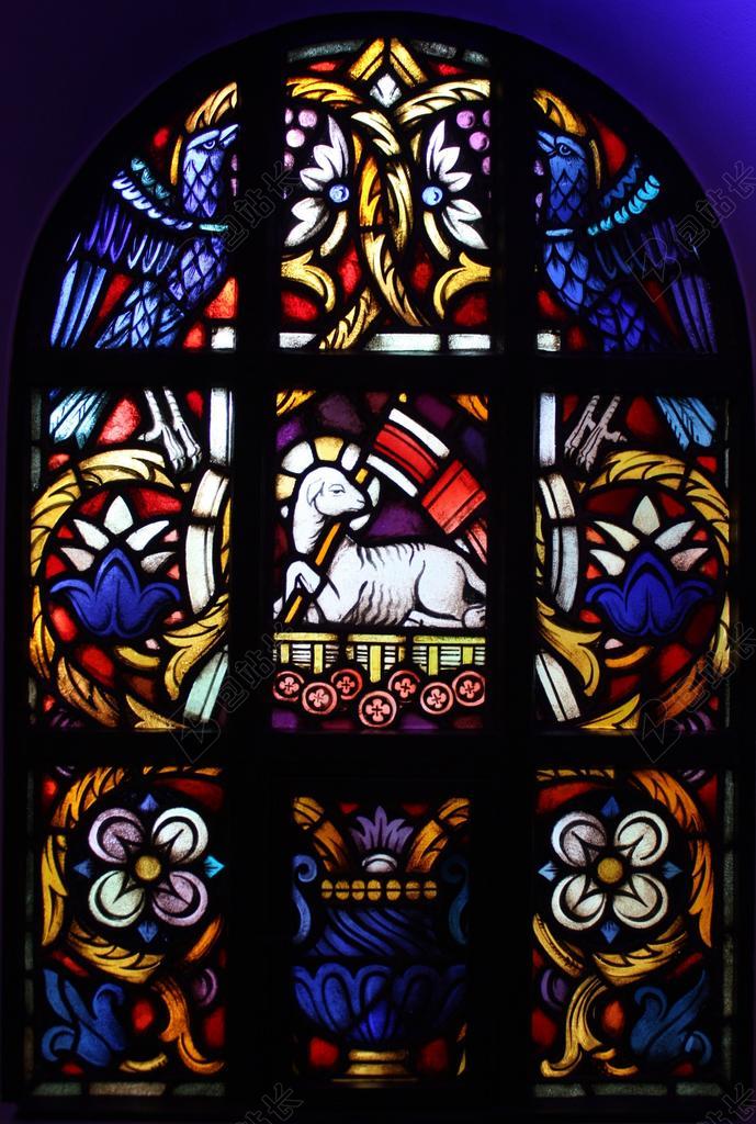 羔羊 教会窗口 基督 彩色玻璃窗 教会