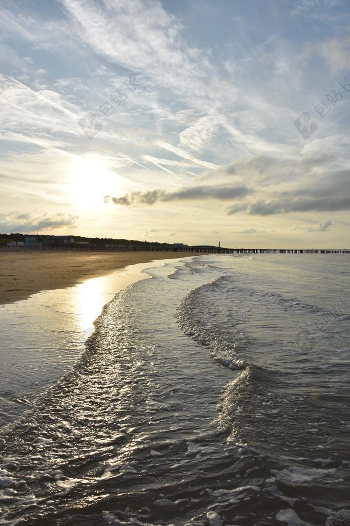 海上日落 ABENDSTIMMUNG 北海 海滩 阳光 落山的太阳