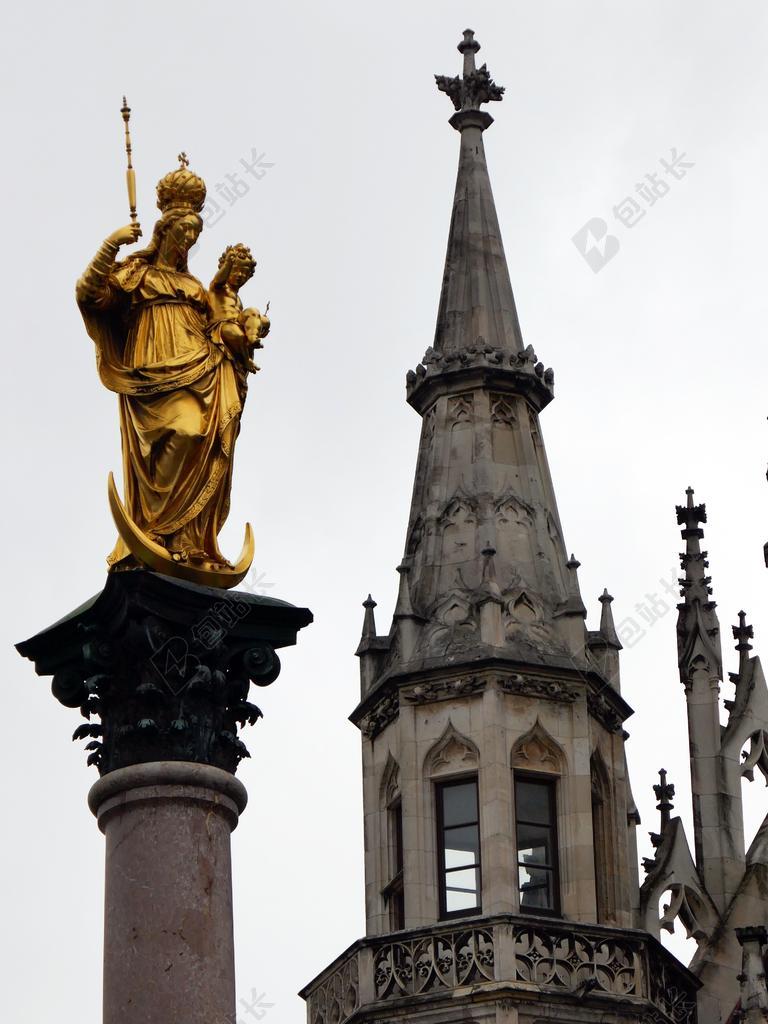 玛丽安列 MARIENPLATZ 市政厅广场 慕尼黑 数字 塔