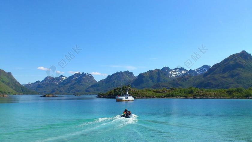 小船 乘船旅行 山 景观 性质 挪威 云 视图 之旅