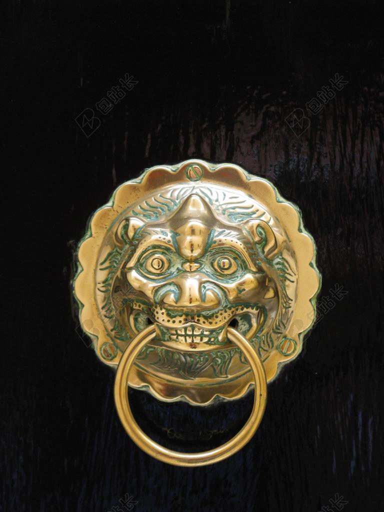 门 门把手 金属环 门五金 木门 旧门 前门 狮子头 黄铜