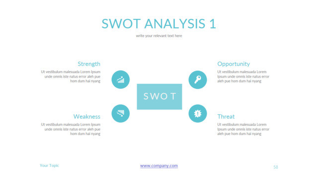 青色简洁带图标SWOT分析PPT