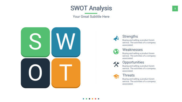 多色块状微粒体并列SWOT分析PPT