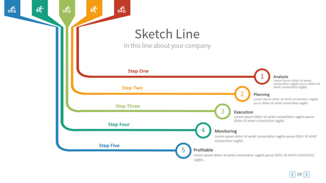 创意五步运动图标树扩散状展开流程图PPT图表
