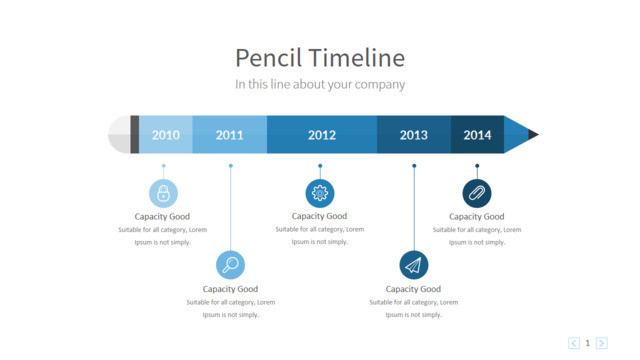 创意蓝色立体铅笔递进时间轴PPT