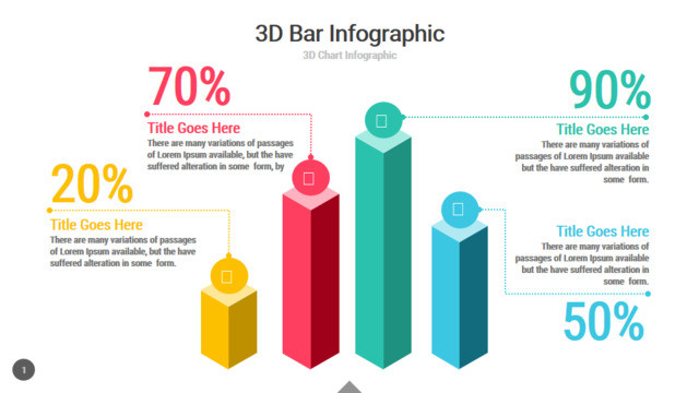 3D彩色立体柱形图百分比数据显示柱状图PPT图表