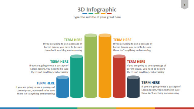 3D彩色立体圆柱数据展示柱状图PPT图表