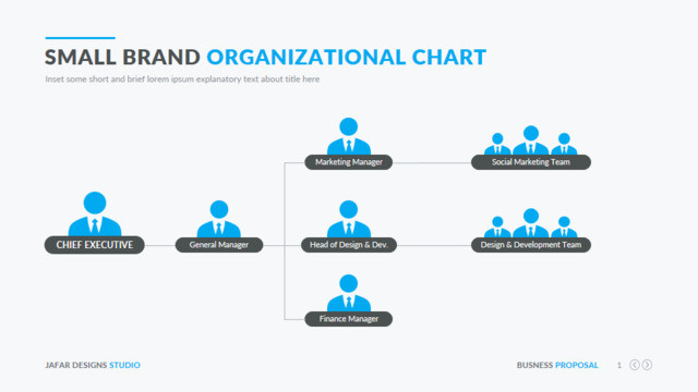 蓝色人物图标公司人员框架PPT组织结构图图表