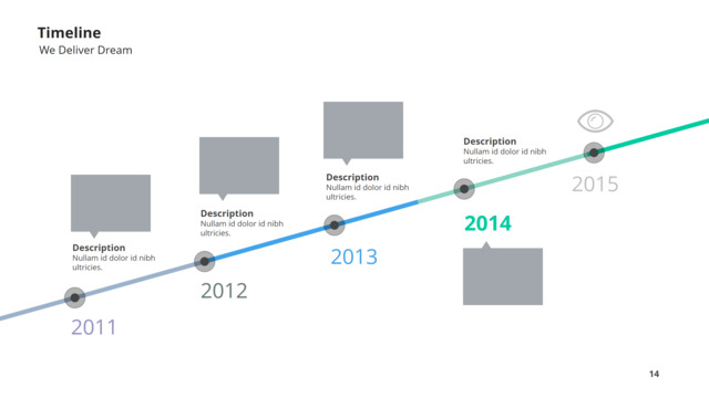 多彩对话框介绍年份历程上升时间轴PPT图表