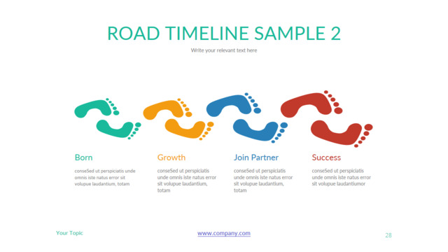 彩色脚印递进关系流程图PPT图表