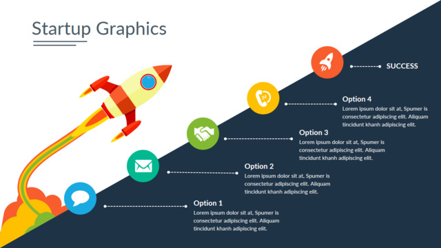 彩色火箭发射递进上升流程图PPT图表