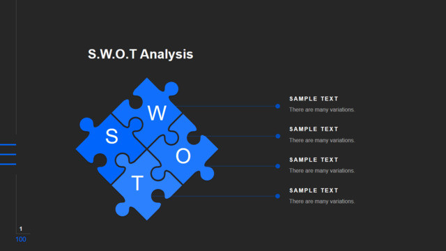 蓝色拼图创意展示SWOT分析PPT