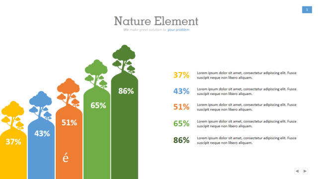 创意彩色树苗递进上升柱状图PPT图表