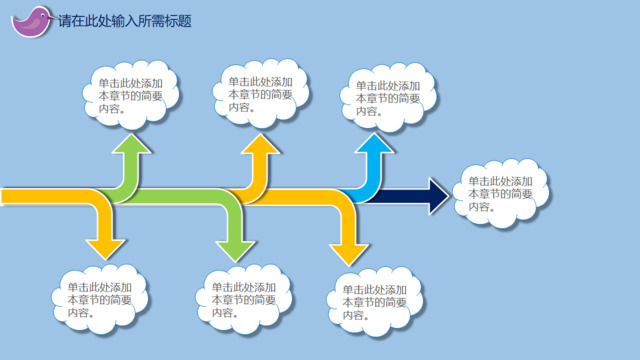 彩色扩散箭头多原因展示PPT鱼骨图图表
