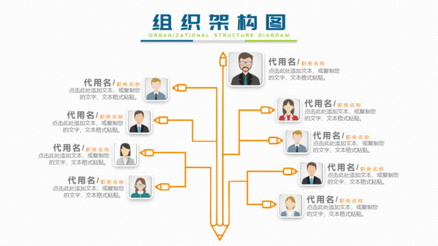 创意铅笔扩散部门人员组成PPT组织结构图图表