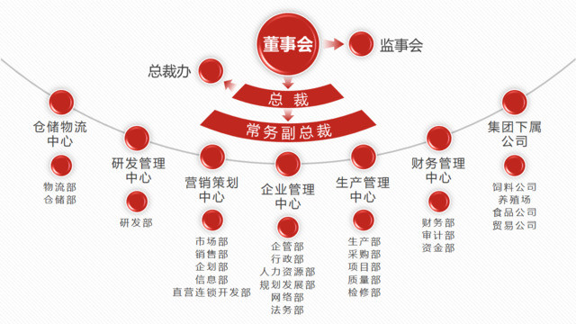 红色微粒体公司部门框架PPT组织结构图图表
