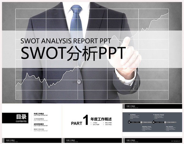 白黑色SWOT分析PPT模板