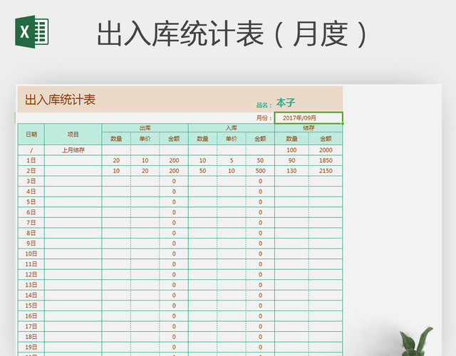 出入库 出入库表格 EXCEL表格 统计表 电子表格
