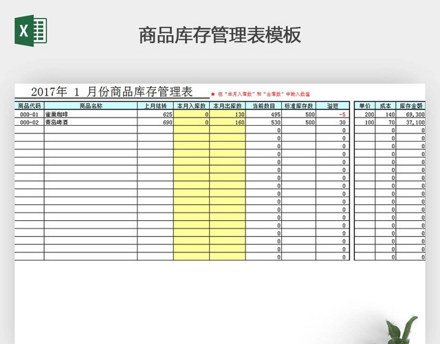 商品库存管理表模板