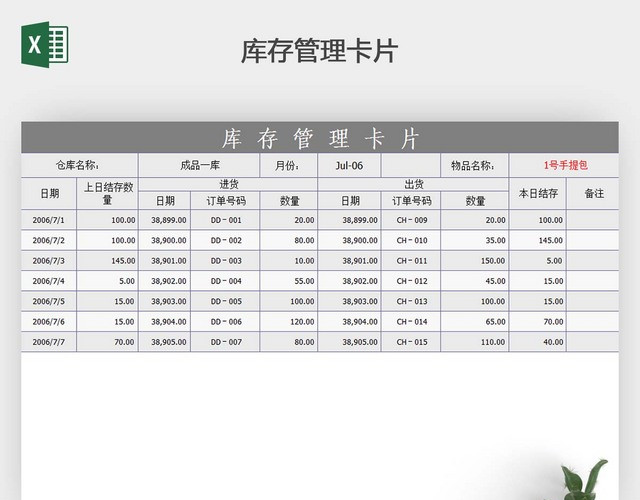 库存管理卡片EXCEL表格模板