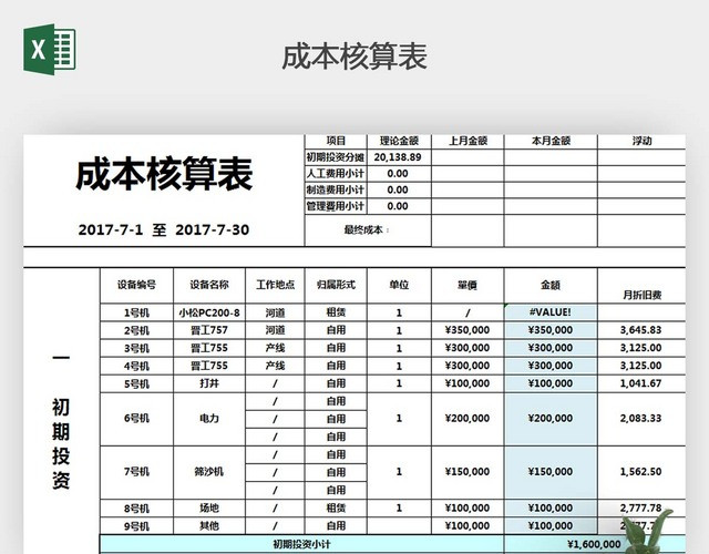 成本核算EXCEL表格