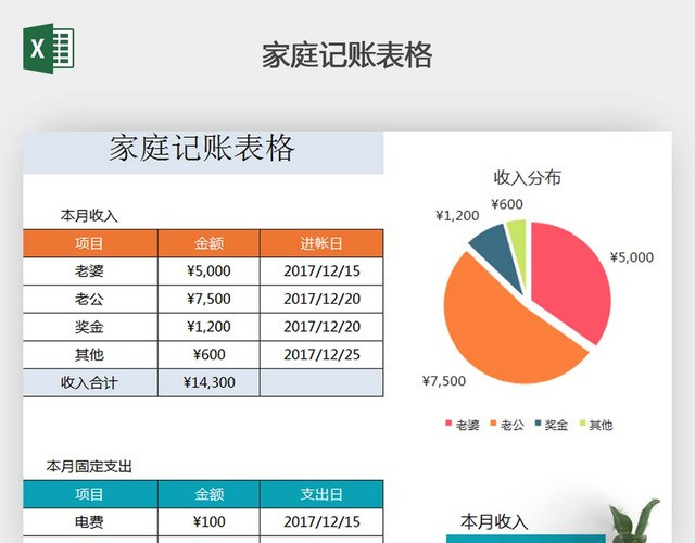 家庭记账表格