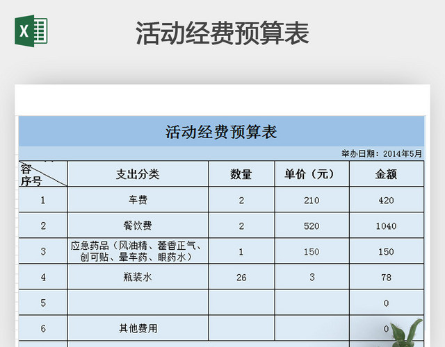 活动经费预算表