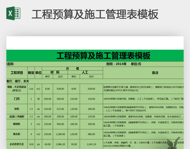 工程预算及施工管理表模板