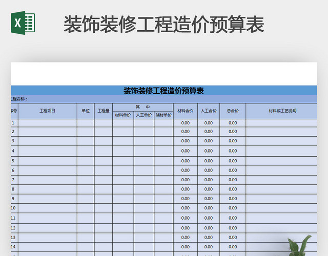 装饰装修工程造价预算表