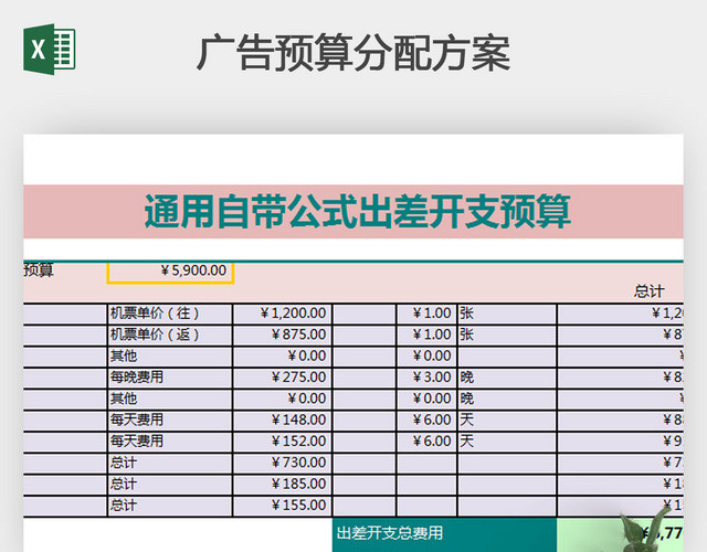 通用自带公式出差开支预算