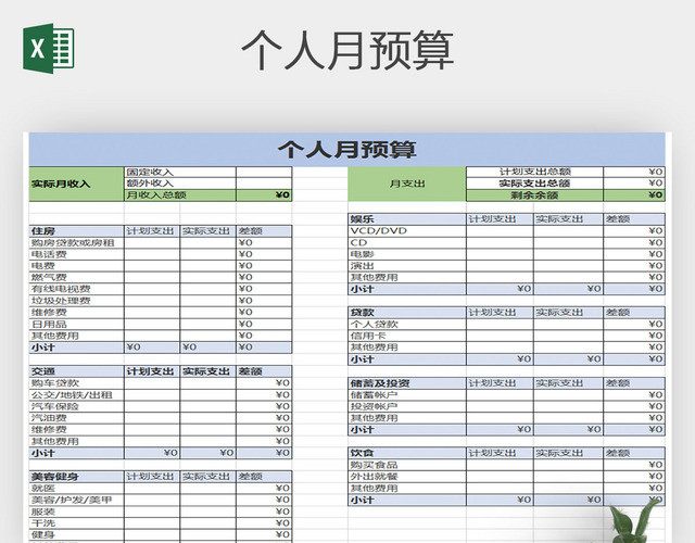 自带公式个人理财表