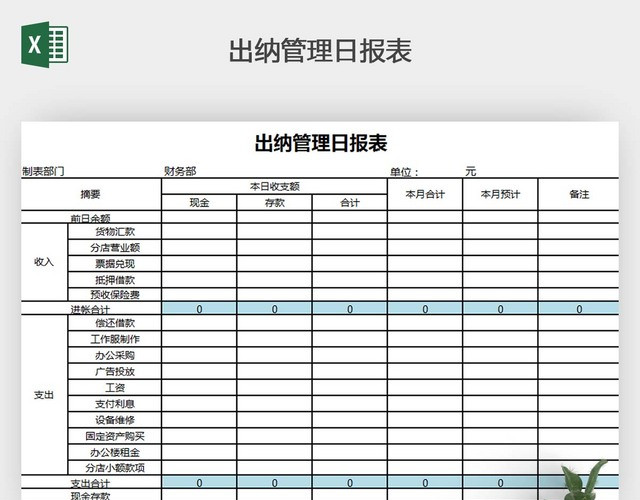 出纳管理日报表EXCEL模板