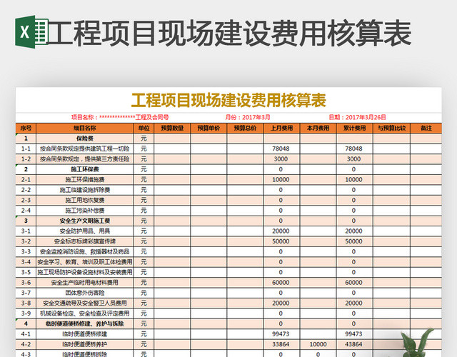 工程项目现场成本核算表