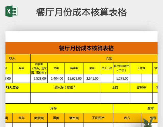 餐厅月份成本核算表格