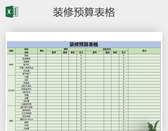 EXCEL房屋装修预算表