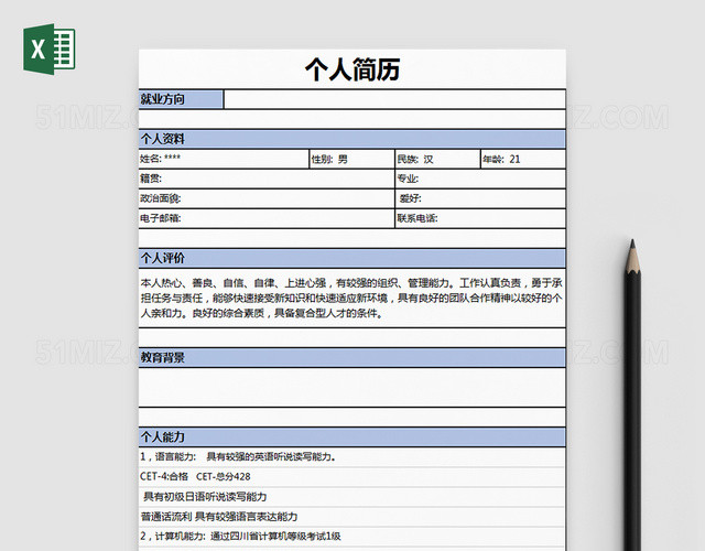 美观简洁个人求职简历EXCEL模板