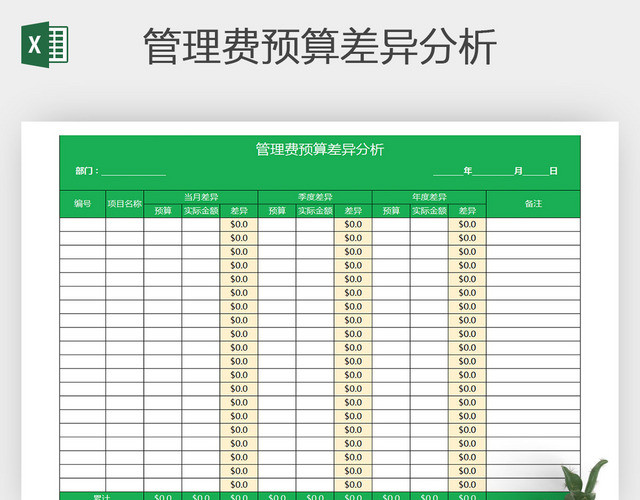 EXCEL管理费预算差异分析