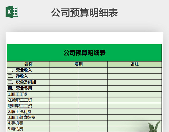 公司预算明细表