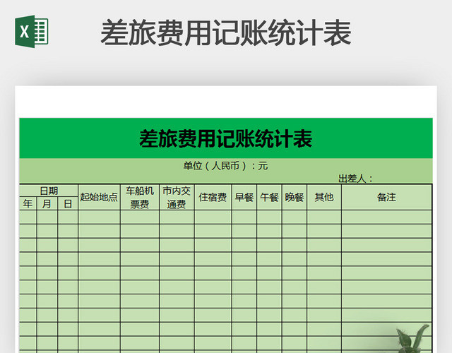 差旅费用记账统计表