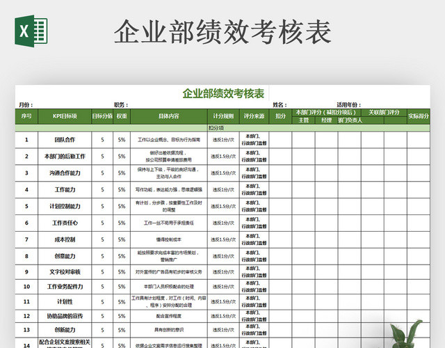 公司绩效考核表 考核表格 EXCEL表格