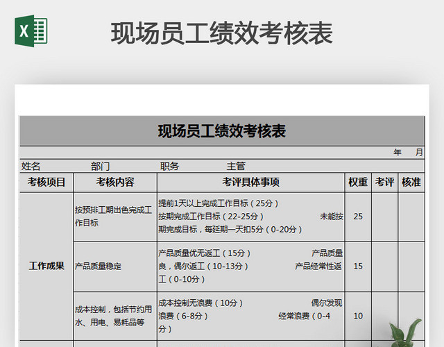 现场员工绩效考核表