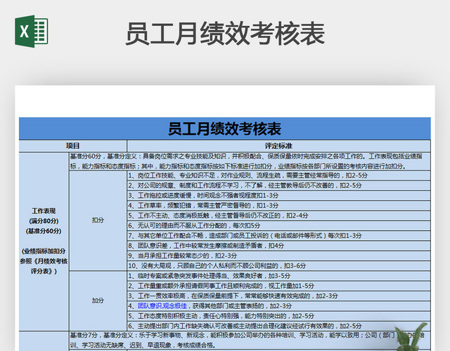 员工月绩效考核表