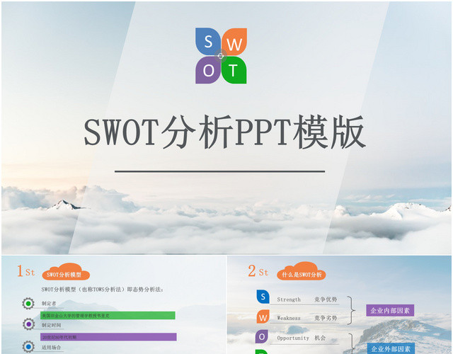 蓝灰色简约实用框架完整个人SWOT分析通用模板