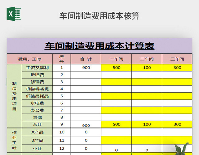 车间制造费用成本计算表