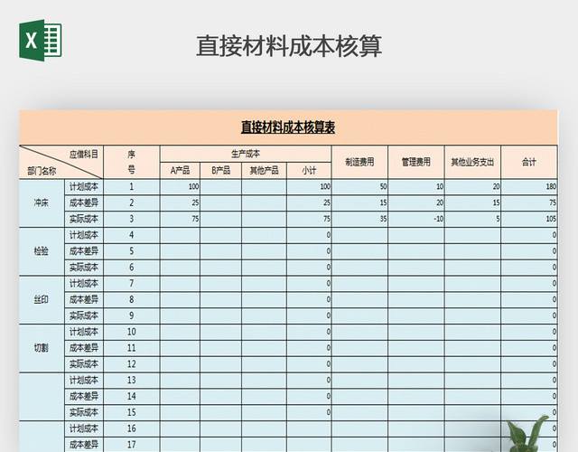 直接材料成本核算表