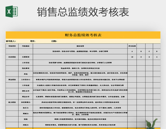 销售总监绩效考核表EXCEL模版