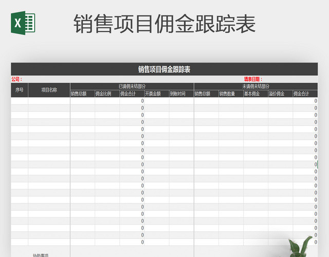 销售项目佣金跟踪表EXCEL模板