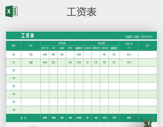 公司员工工资表工资条系统EXCEL